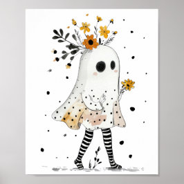 Póster Fantasma de Acuarela y Girasoles Halloween Caprich