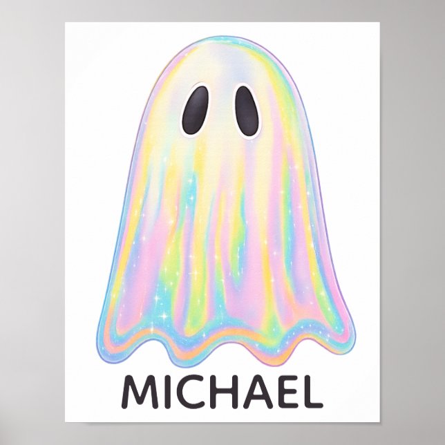Póster Fantasma de Arcoíris Pastel Adorable | Espeluznant (Frente)