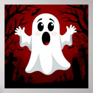 Póster Fantasma de dibujos animados adorable espeluznante