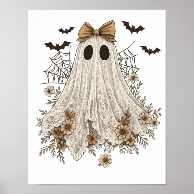 Póster Fantasma de encaje elegante con lazo | Fantasma fl (Frente)