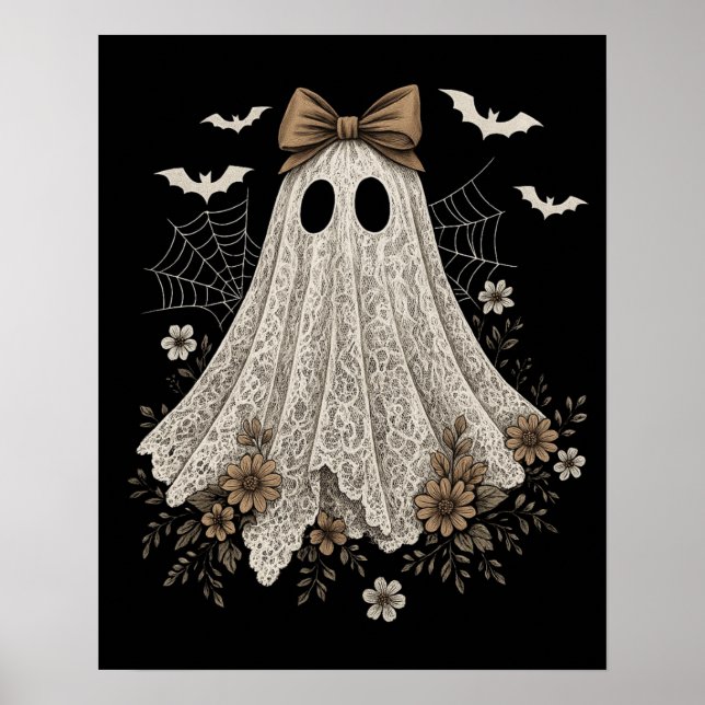 Póster Fantasma de encaje elegante con lazo | Fantasma fl (Frente)