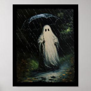 Póster Fantasma De Fantasma Floral Vintage Halloween En E