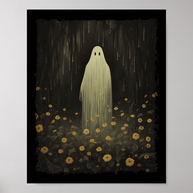 Póster Fantasma De Flores Góticas En La Halloween Foresta (Frente)