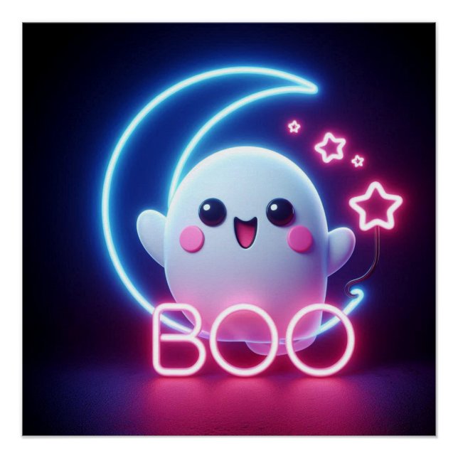 Póster Fantasma de Halloween amarillo BOO (Anverso)