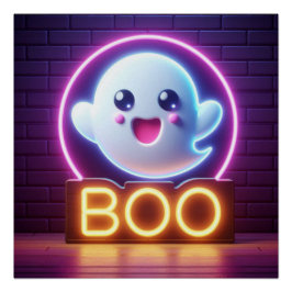 Póster Fantasma de Halloween amarillo BOO