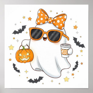 Póster Fantasma de Halloween con calabaza
