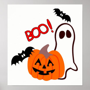 Póster Fantasma de Halloween con calabaza