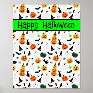 Póster Fantasma de Halloween Niño Calabaza Gato Negro Per