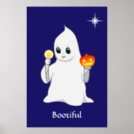 Póster Fantasma de Halloween y calabaza en azul marino