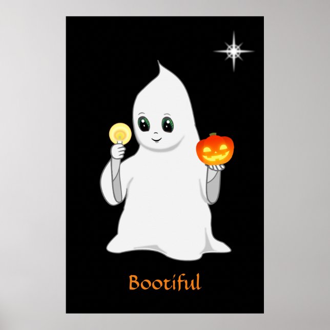 Póster Fantasma de Halloween y calabaza en negro (Frente)