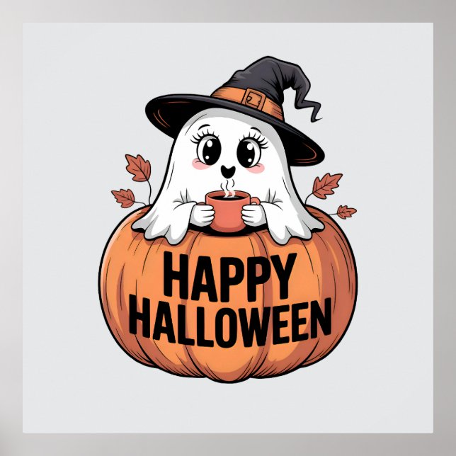Póster Fantasma de la cafetería de Halloween (Frente)