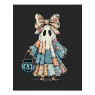 Póster Fantasma de mezclilla azul de Halloween retro