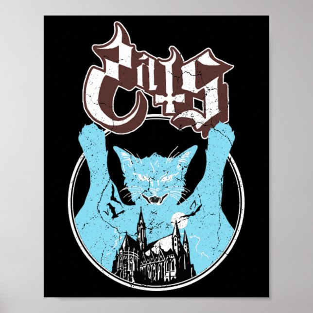 Póster Fantasma de rock de felino fantasma de Halloween (Frente)