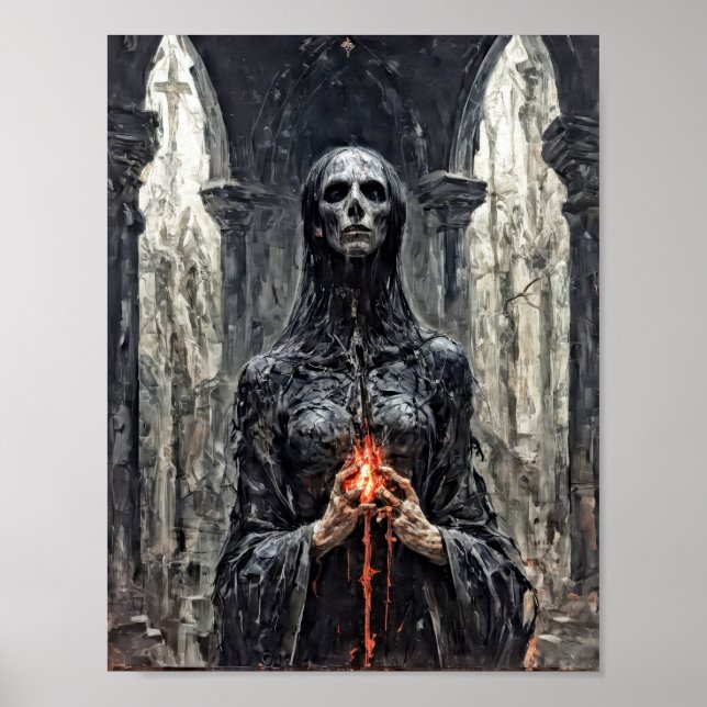 Póster Fantasma demonio sosteniendo corazón ardiendo (Frente)