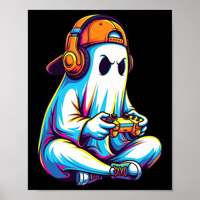 Póster Fantasma divertida de juegos con audífono y contro (Frente)