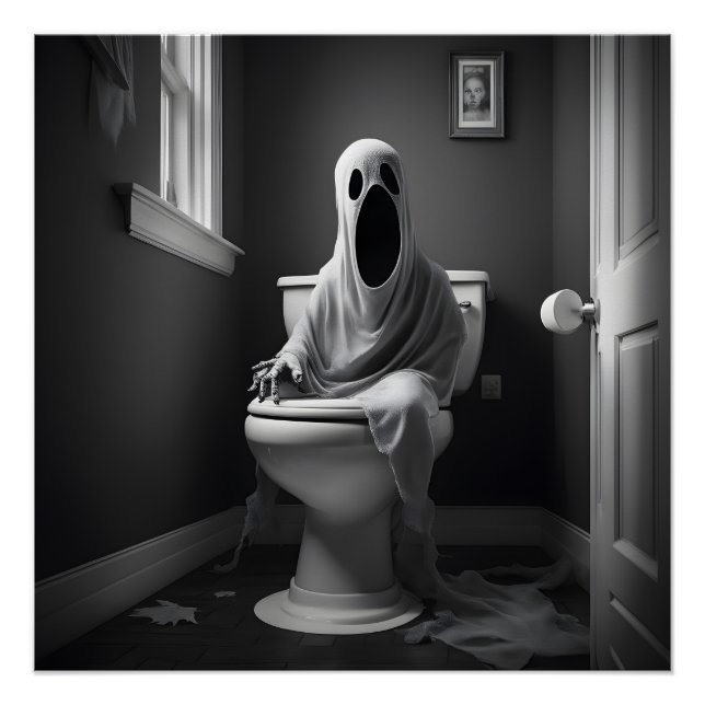 Póster Fantasma divertida sentada en el baño (Anverso)