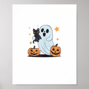 Póster Fantasma divertida sostiene un gato negro flojo Sp