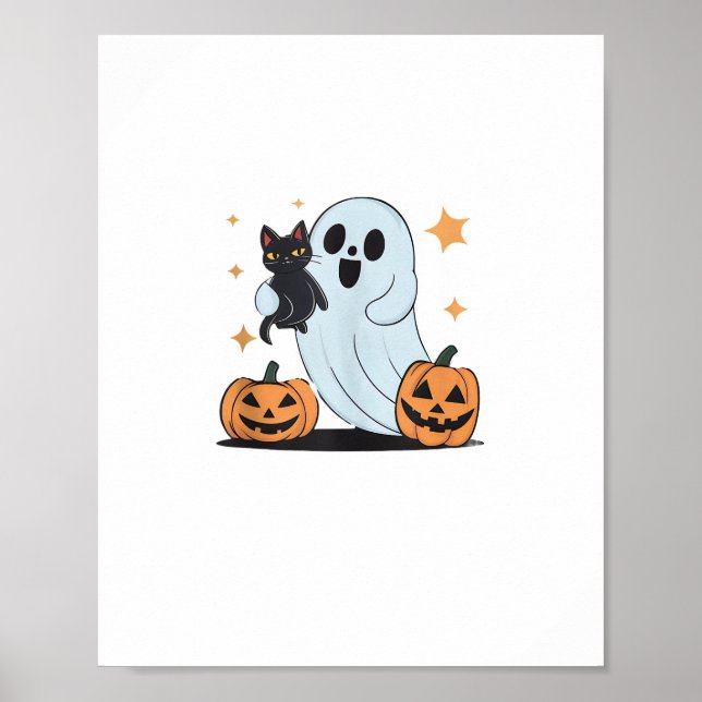 Póster Fantasma divertida sostiene un gato negro flojo Sp (Frente)