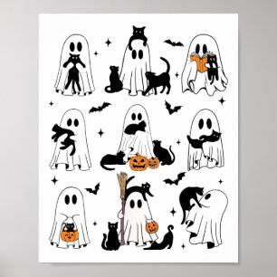 Póster Fantasma divertida sostiene un gato negro flojo Sp