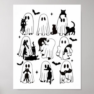 Póster Fantasma divertida sostiene un gato negro flojo Sp