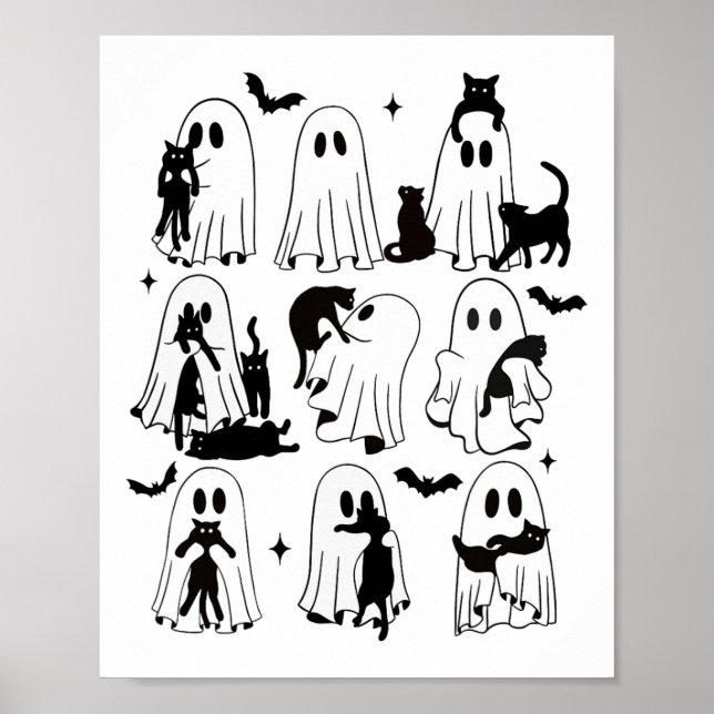 Póster Fantasma divertida sostiene un gato negro flojo Sp (Frente)