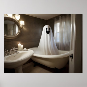Póster Fantasma divertido de Halloween en el inodoro del