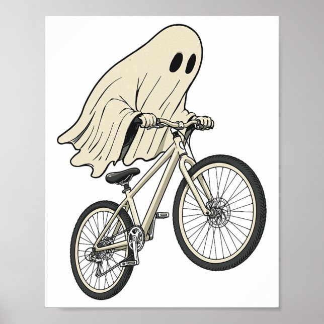 Póster Fantasma divertido de Halloween montando bicicleta (Frente)