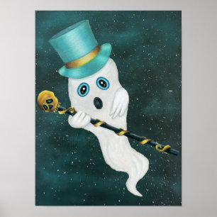 Póster Fantasma Elegante Cara Tonta Sombrero de Copa Bast