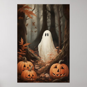 Póster Fantasma en Bosques de Otoño con Calabazas, Dark A