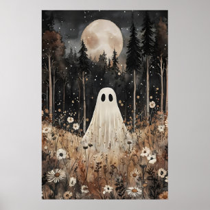 Póster Fantasma en Campo Forestal con Flor, Dark Academia