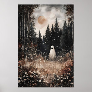 Póster Fantasma en Campo Forestal con Flor, Dark Academia