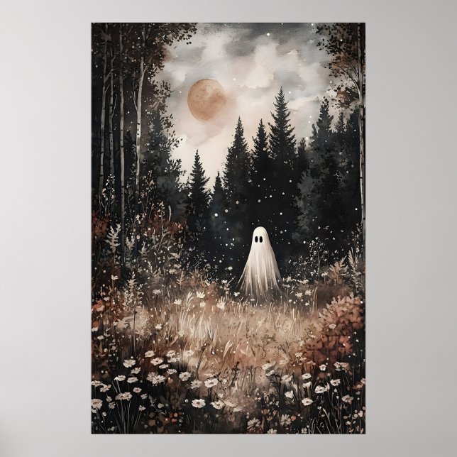Póster Fantasma en Campo Forestal con Flor, Dark Academia (Frente)