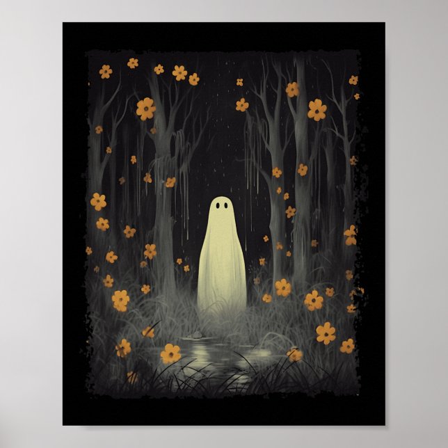 Póster Fantasma En El Bosque Floral Halloween Gótico Spoo (Frente)