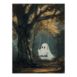 Póster Fantasma espeluznante en el bosque de Halloween de