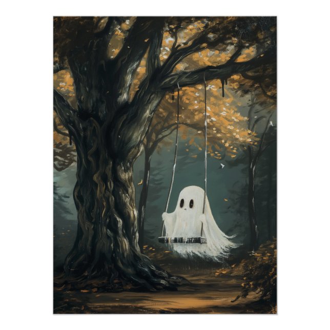 Póster Fantasma espeluznante en el bosque de Halloween de (Anverso)