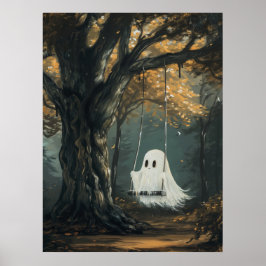 Póster Fantasma espeluznante en el bosque de Halloween de