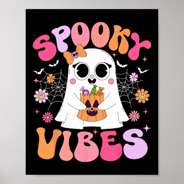 Póster Fantasma Fantasma Fantasma Retro Groovy Halloween (Frente)