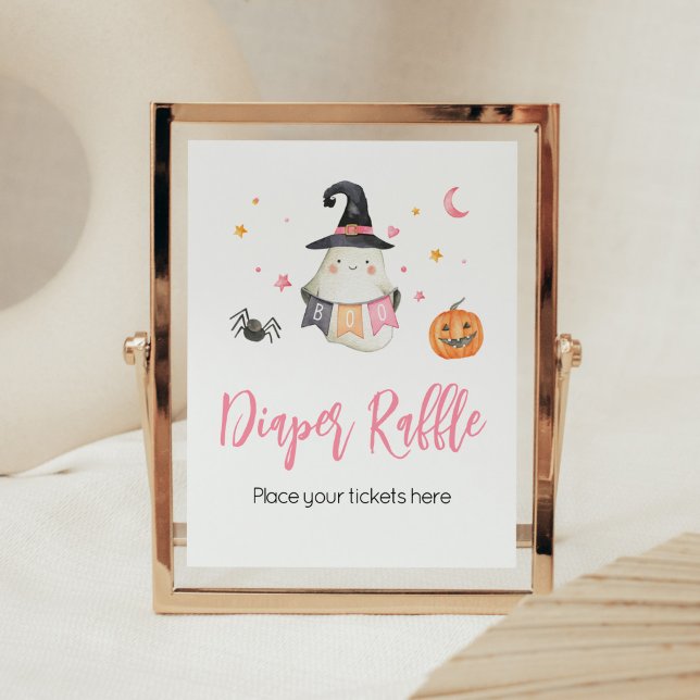 Póster Fantasma fantasma pequeño Baby Shower de Halloween (Little Boo Baby Shower Diaper Raffle Sign)
