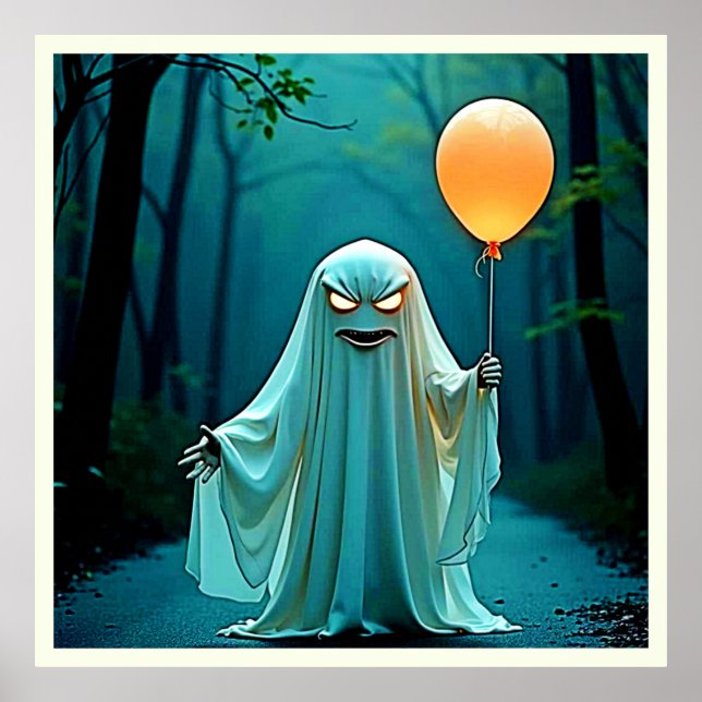 Póster Fantasma fantasmal con globo espeluznante (Frente)