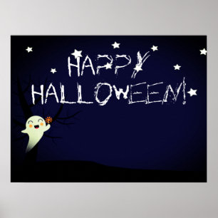 Póster Fantasma feliz en una noche estrellada de Hallowee