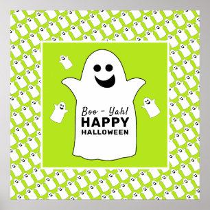 Póster Fantasma feliz, fiesta de Halloween verde