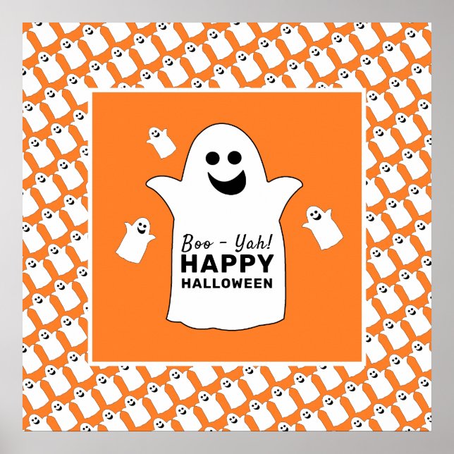 Póster Fantasma feliz, fiesta Naranja de Halloween (Frente)