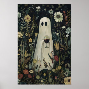 Póster Fantasma Floral Con Copa De Vino En Un Misterioso