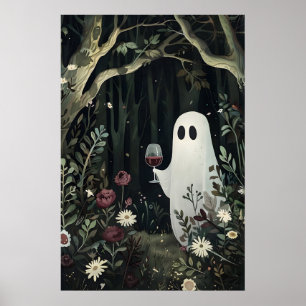 Póster Fantasma floral con vaso de vino en un misterioso