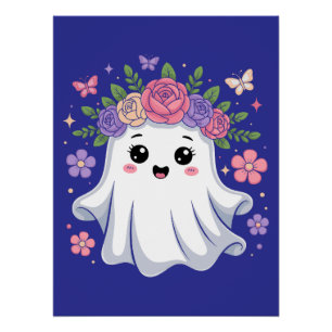 Póster Fantasma floral cúpula Kawaii Fantasma Halloween