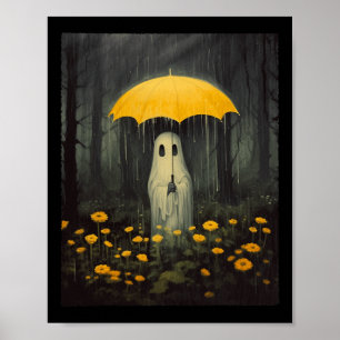 Póster Fantasma floral Halloween Fantasma Gótica Oscuro B
