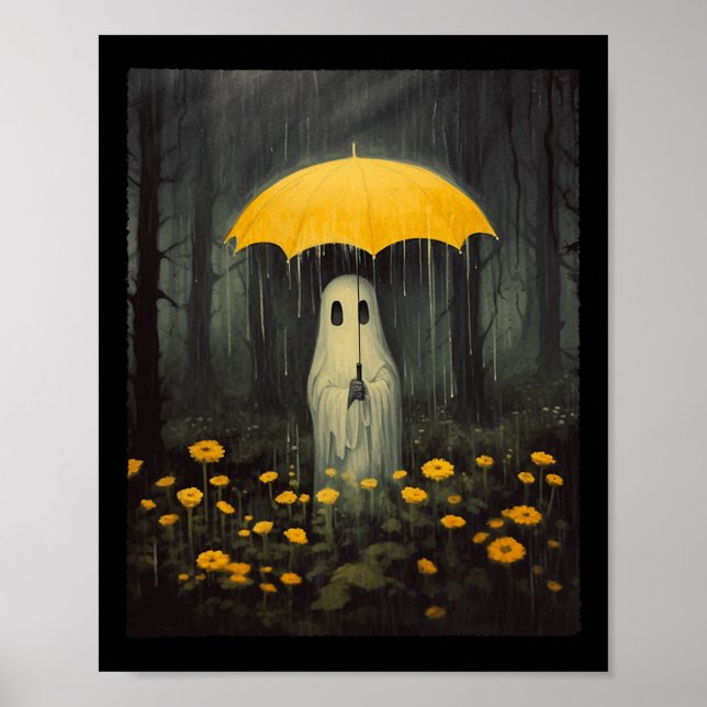 Póster Fantasma floral Halloween Fantasma Gótica Oscuro B (Frente)