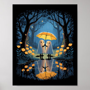 Póster Fantasma floral sostiene Pareja de Paraguas Sombrí