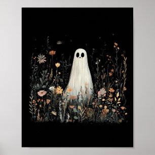 Póster Fantasma Floral Vintage Halloween Fantasma En El B