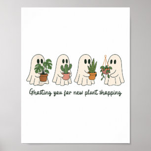 Póster Fantasma Gracioso Y Plantas Potables Halloween Boo